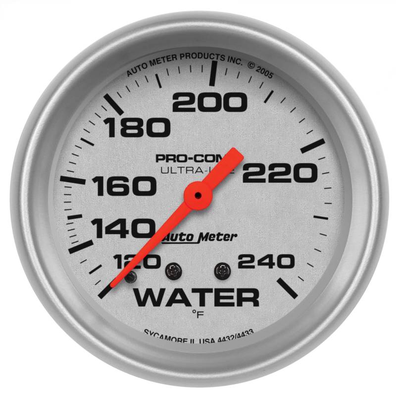 AutoMeter - AutoMeter GAUGE, WATER TEMP, 2 5/8" , 120-240 Degrees F, MECHANICAL, 12FT., ULTRA-LITE 4433