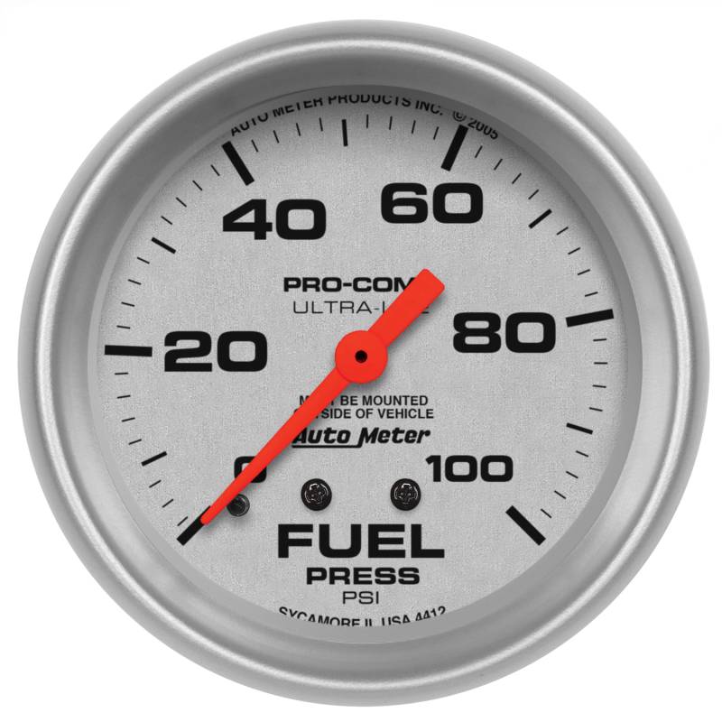 AutoMeter - AutoMeter GAUGE, FUEL PRESSURE, 2 5/8" , 100PSI, MECHANICAL, ULTRA-LITE 4412