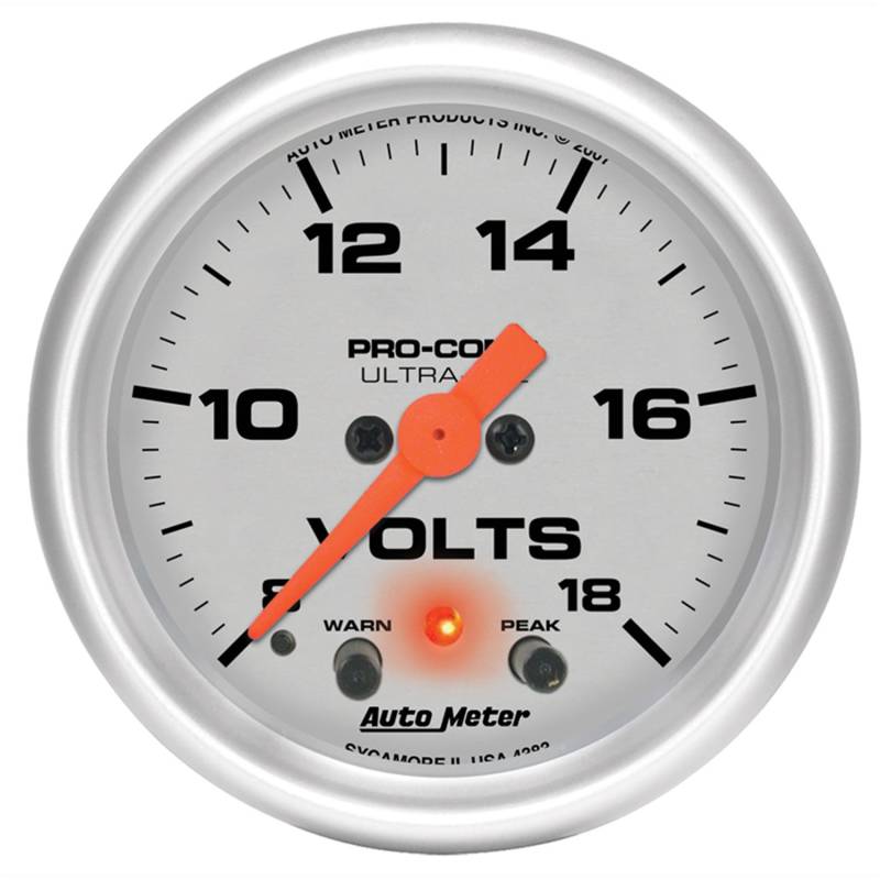 AutoMeter - AutoMeter GAUGE, VOLTMETER, 2 1/16" , 18V, DIGITAL STEPPER MOTOR W/PEAK & WARN, ULTRA-LITE 4383