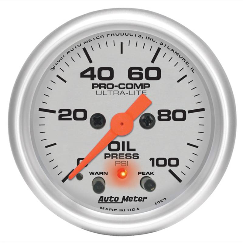 AutoMeter - AutoMeter GAUGE, OIL PRESS, 2 1/16" , 100PSI, DIGITAL STEPPER MOTOR W/PK & WRN, ULTRA-LITE 4352