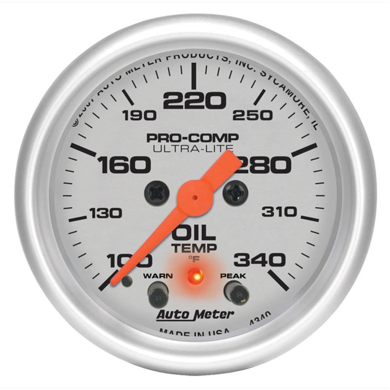 AutoMeter - AutoMeter GAUGE, OIL TEMP, 2 1/16", 340 Degrees F, STEPPER MOTOR W/PEAK & WARN, ULTRA-LITE 4340