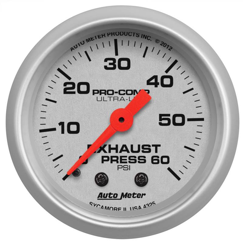 AutoMeter - AutoMeter GAUGE, EXHAUST PRESS, 2 1/16" , 60PSI, MECHANICAL, ULTRA-LITE 4325