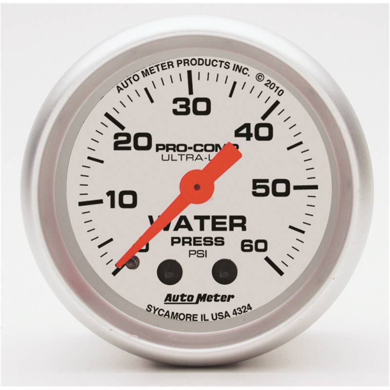 AutoMeter - AutoMeter GAUGE, WATER PRESS, 2 1/16" , 60PSI, MECHANICAL, ULTRA-LITE 4324