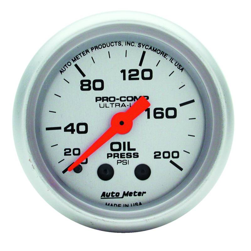 AutoMeter - AutoMeter GAUGE, OIL PRESSURE, 2 1/16" , 200PSI, MECHANICAL, ULTRA-LITE 4322