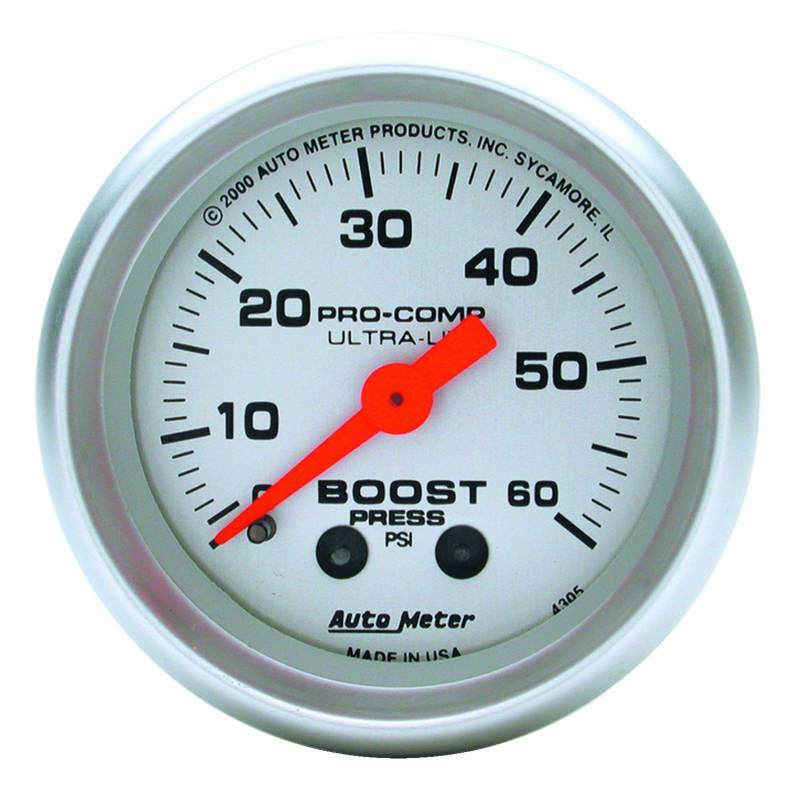 AutoMeter - AutoMeter GAUGE, BOOST, 2 1/16" , 60PSI, MECHANICAL, ULTRA-LITE 4305