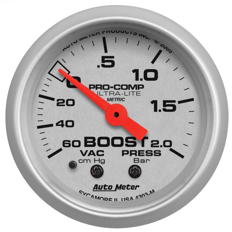 AutoMeter - AutoMeter GAUGE, VAC/BOOST, 2 1/16" , 60CMHG - 2.0BAR, MECHANICAL, ULTRA-LITE 4303-M