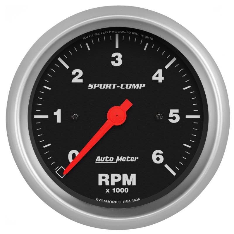 AutoMeter - AutoMeter GAUGE, TACHOMETER, 3 3/8" , 6K RPM, IN-DASH, SPORT-COMP 3996