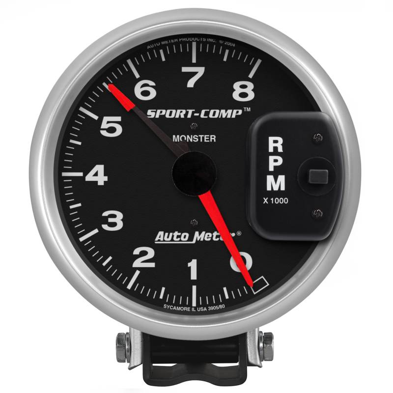 AutoMeter - AutoMeter GAUGE, TACHOMETER, 5" , 8K RPM, PEDESTAL W/ RED LINE, SPORT-COMP 3980