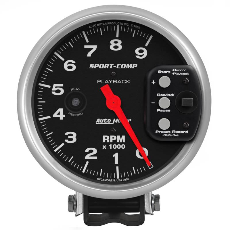 AutoMeter - AutoMeter GAUGE, TACHOMETER, 5" , 9K RPM, PEDESTAL W/ RPM PLAYBACK, SPORT-COMP 3966