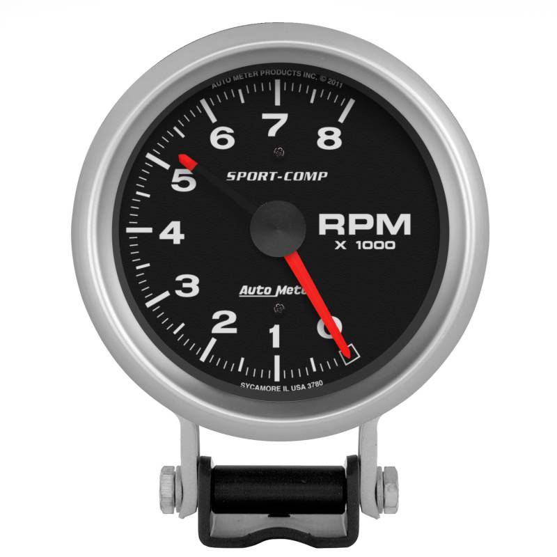 AutoMeter - AutoMeter GAUGE, TACHOMETER, 3 3/4" , 8K RPM, PEDESTAL W/ RED LINE, SPORT-COMP 3780