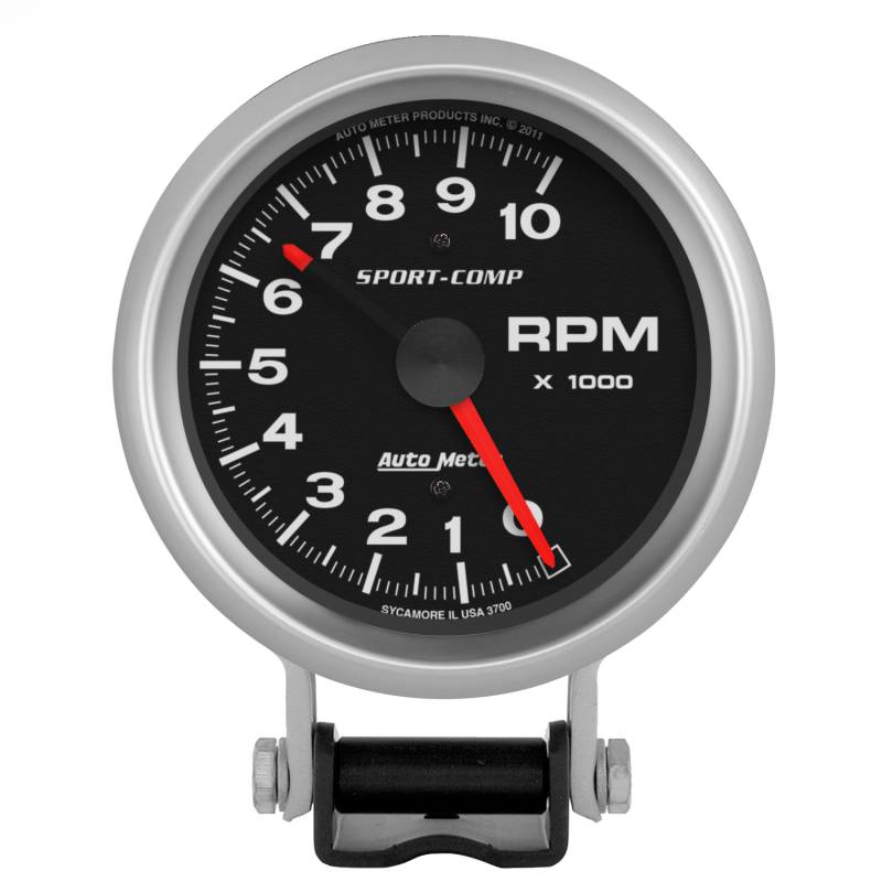 AutoMeter - AutoMeter GAUGE, TACHOMETER, 3 3/4" , 10K RPM, PEDESTAL W/ RED LINE, SPORT-COMP 3700