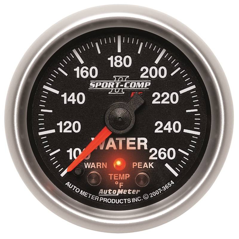 AutoMeter - AutoMeter GAUGE,WATER TEMP,2 1/16",100-260 Deg. F,STEPPER MOTOR W/PEAK&WRN,SPORT-COMP II 3654