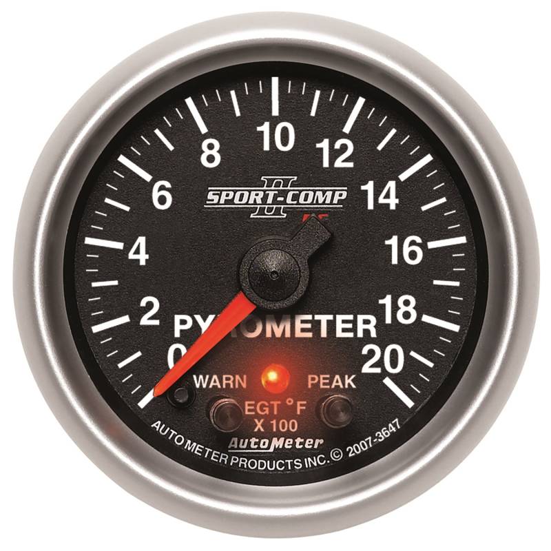 AutoMeter - AutoMeter GAUGE,PYROMETER (EGT),2 1/16",2000 Deg. F,STEPPER MOTOR W/PK&WRN,SPORT-COMP II 3647