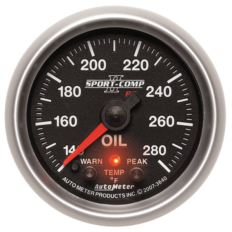 AutoMeter - AutoMeter GAUGE,OIL TEMP,2 1/16",140-280 Deg. F,STEPPER MOTOR W/PEAK&WARN,SPORT-COMP II 3640