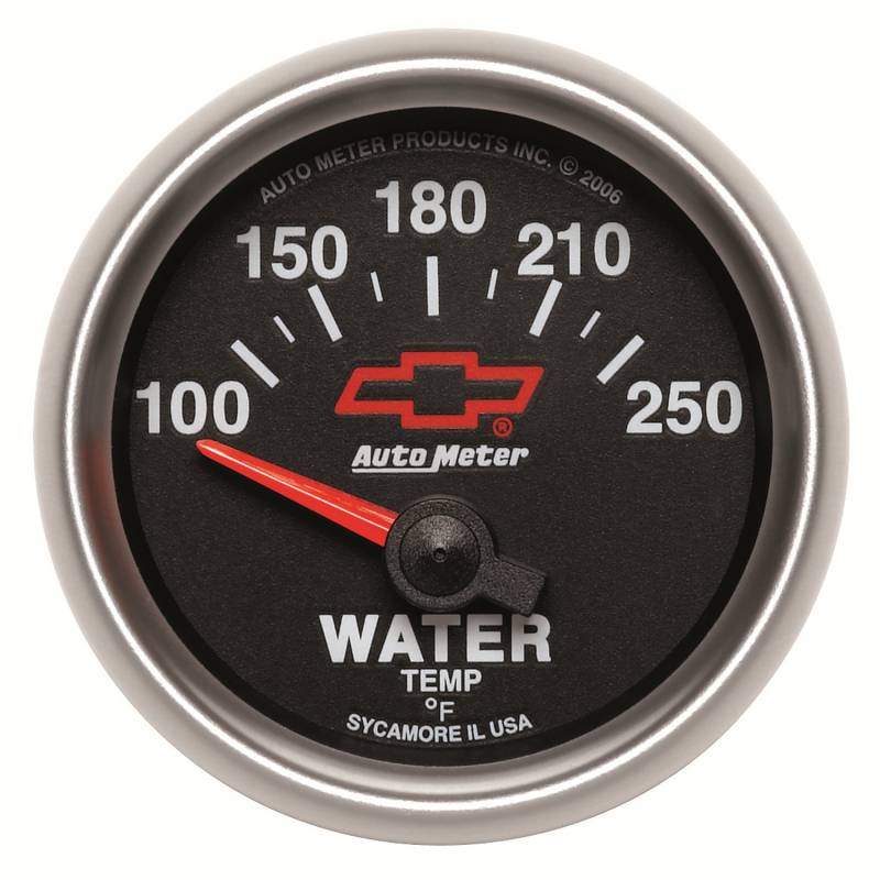 AutoMeter - AutoMeter GAUGE, WATER TEMP, 2 1/16" , 100-250 Degrees F, ELECTRIC, GM BOWTIE BLACK 3637-00406