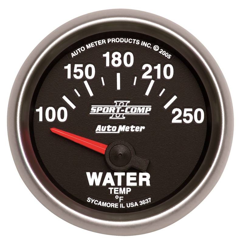 AutoMeter - AutoMeter GAUGE, WATER TEMP, 2 1/16" , 100-250 Degrees F, ELECTRIC, SPORT-COMP II 3637