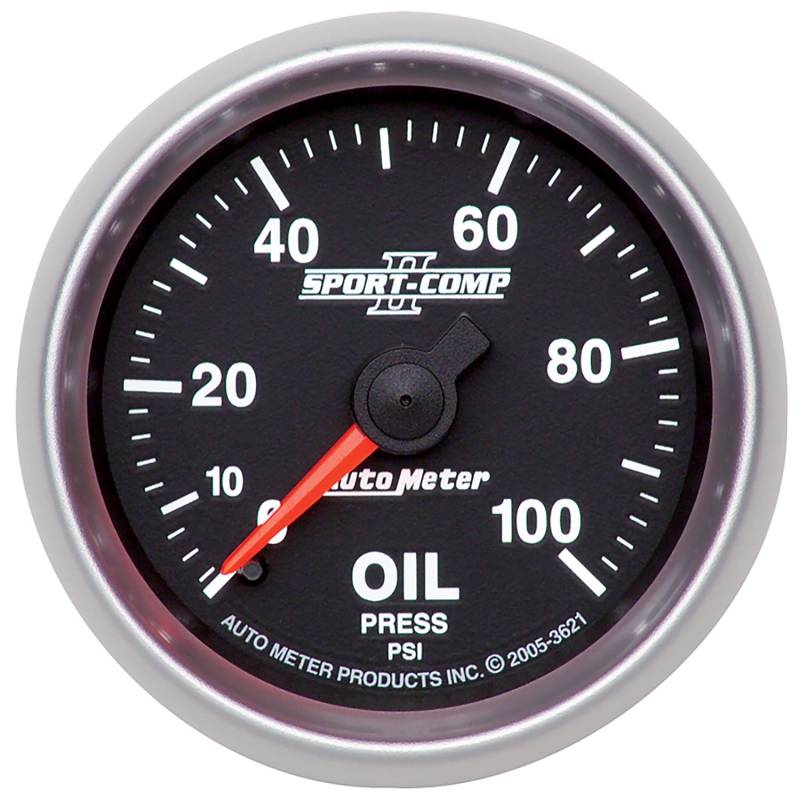 AutoMeter - AutoMeter GAUGE, OIL PRESSURE, 2 1/16" , 100PSI, MECHANICAL, SPORT-COMP II 3621