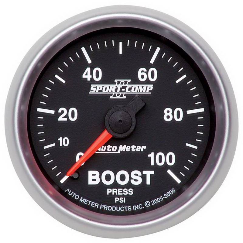 AutoMeter - AutoMeter GAUGE, BOOST, 2 1/16" , 100PSI, MECHANICAL, SPORT-COMP II 3606