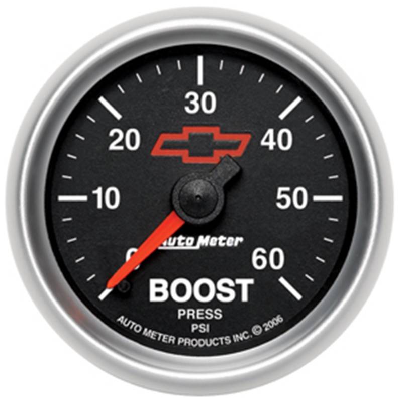 AutoMeter - AutoMeter GAUGE, BOOST, 2 1/16" , 60PSI, MECHANICAL, GM BOWTIE BLACK 3605-00406