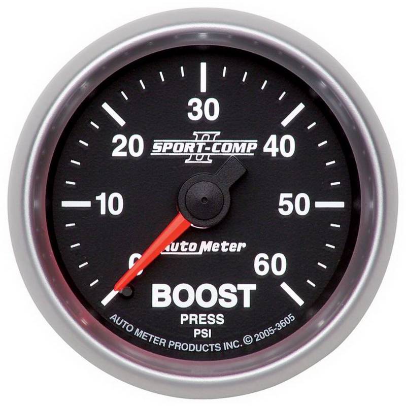 AutoMeter - AutoMeter GAUGE, BOOST, 2 1/16" , 60PSI, MECHANICAL, SPORT-COMP II 3605