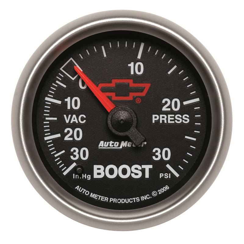 AutoMeter - AutoMeter GAUGE, VAC/BOOST, 2 1/16" , 30INHG-30PSI, MECHANICAL, GM BOWTIE BLACK 3603-00406