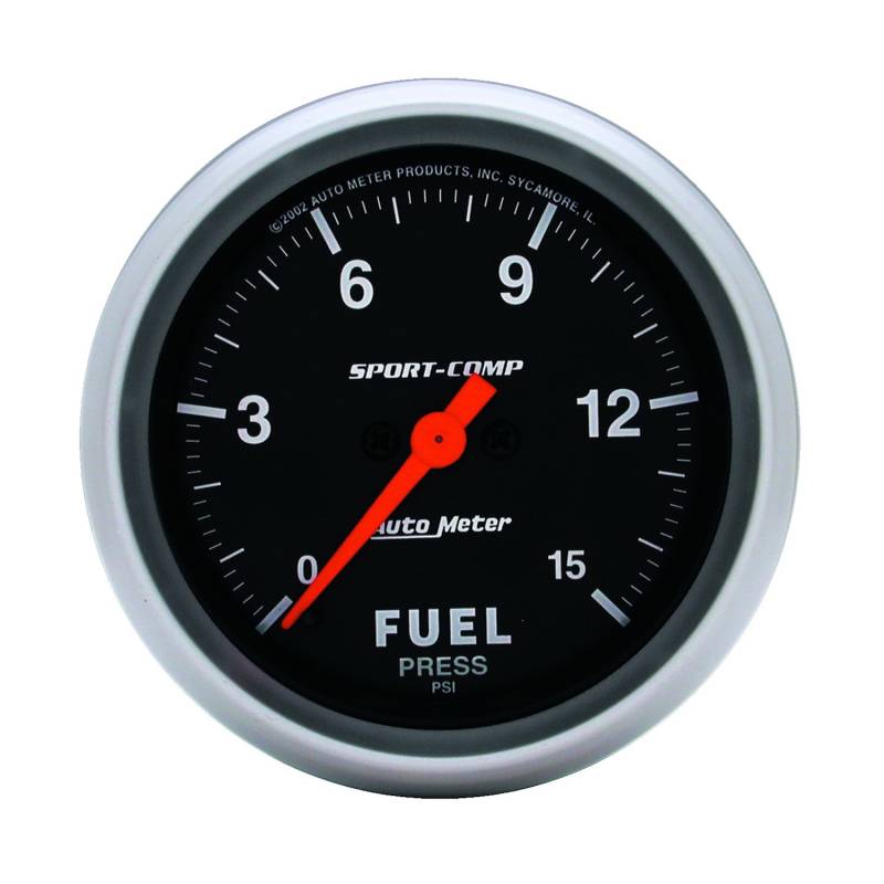 AutoMeter - AutoMeter GAUGE, FUEL PRESSURE, 2 5/8" , 15PSI, DIGITAL STEPPER MOTOR, SPORT-COMP 3561