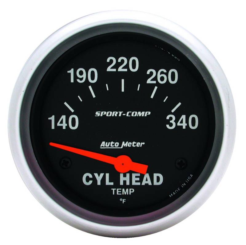 AutoMeter - AutoMeter GAUGE, CYLINDER HEAD TEMP, 2 5/8" , 140-340 Degrees F, ELECTRIC, SPORT-COMP 3536