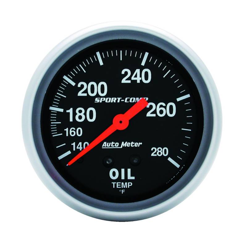 AutoMeter - AutoMeter GAUGE, OIL TEMP, 2 5/8" , 140-280 Degrees F, MECHANICAL, 12 FT., SPORT-COMP 3443