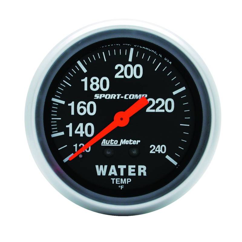 AutoMeter - AutoMeter GAUGE, WATER TEMP, 2 5/8" , 120-240 Degrees F, MECHANICAL, 12FT., SPORT-COMP 3433