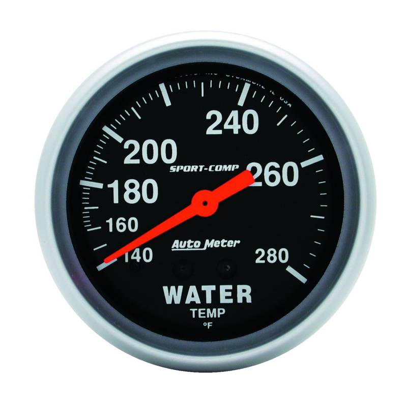 AutoMeter - AutoMeter GAUGE, WATER TEMP, 2 5/8" , 140-280 Degrees F, MECHANICAL, SPORT-COMP 3431