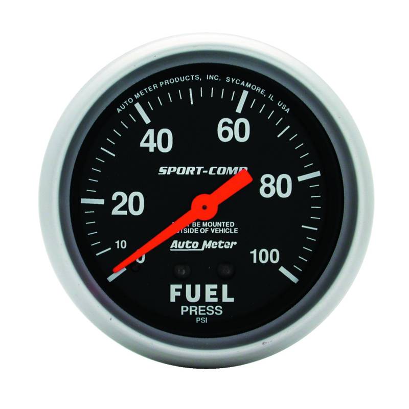 AutoMeter - AutoMeter GAUGE, FUEL PRESSURE, 2 5/8" , 100PSI, MECHANICAL, SPORT-COMP 3412