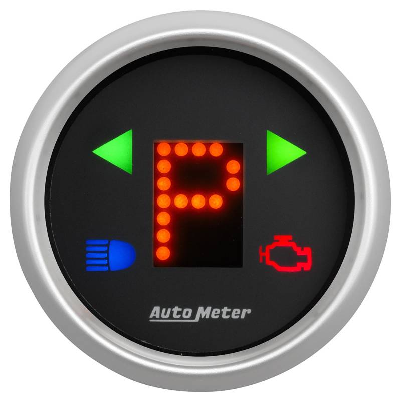 AutoMeter - AutoMeter GAUGE, GEAR POS, 2 1/16" , INCL INDICATORS, BLACK DIAL, RED LED, SILVER BEZEL 3359