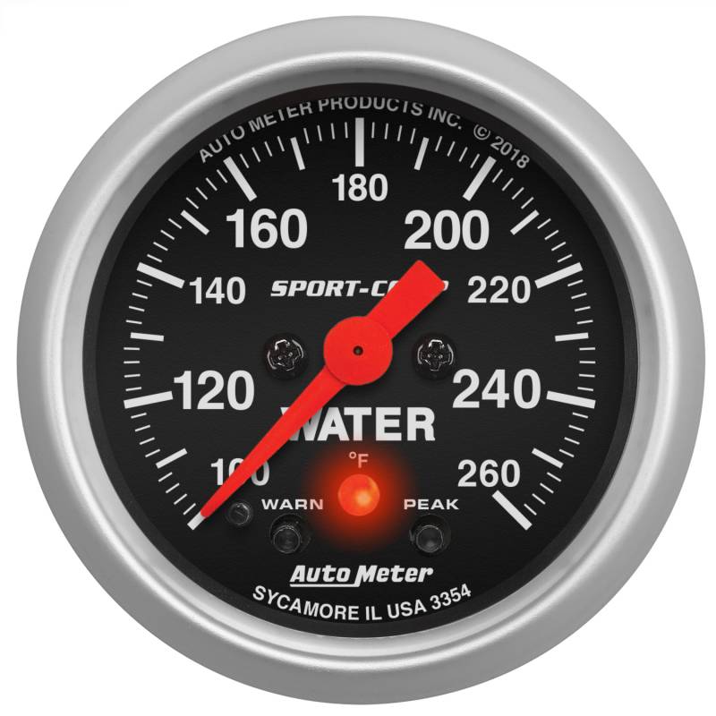 AutoMeter - AutoMeter GAUGE,WATER TEMP,2 1/16",260 Deg. F,DIGITAL STEPPER MOTOR W/PK&WRN,SPORT-COMP 3354