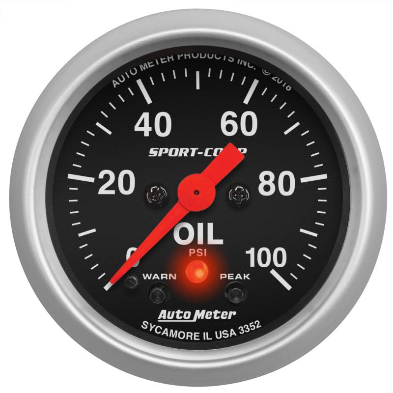 AutoMeter - AutoMeter GAUGE,OIL PRESS,2 1/16",100PSI,DIGITAL STEPPER MOTOR W/PK & WRN,SPORT-COMP 3352