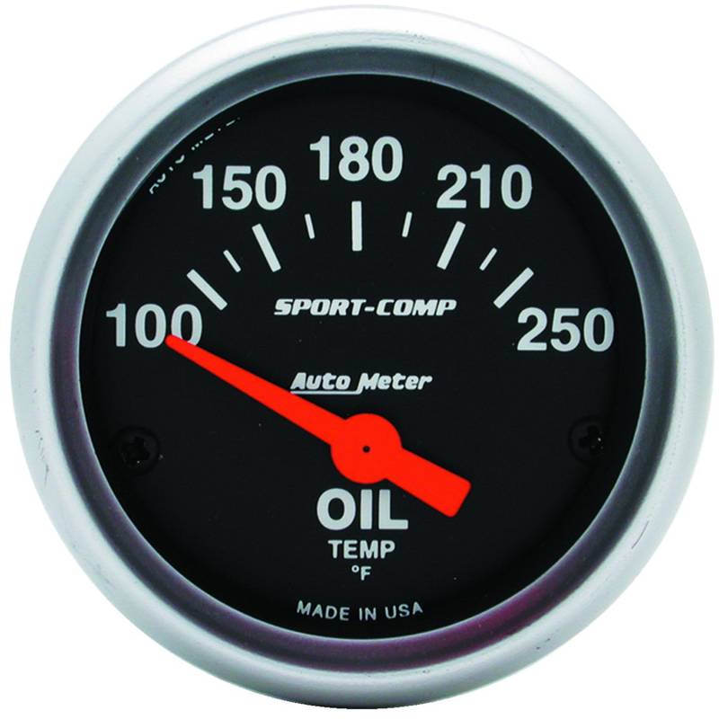 AutoMeter - AutoMeter GAUGE, OIL TEMP, 2 1/16" , 100-250 Degrees F, ELECTRIC, SPORT-COMP 3347