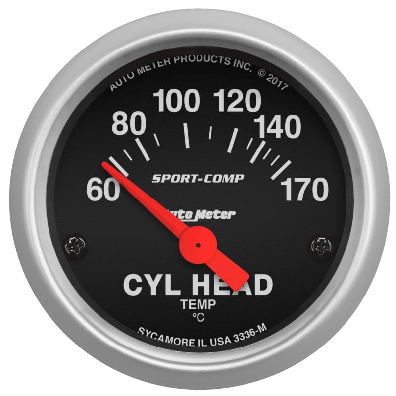 AutoMeter - AutoMeter GAUGE, CYLINDER HEAD TEMP, 2 1/16" , 60-170 Degrees C, ELECTRIC, SPORT-COMP 3336-M