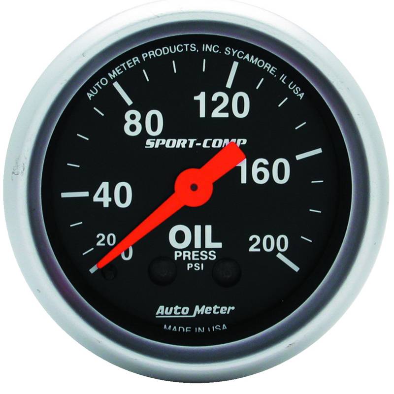 AutoMeter - AutoMeter GAUGE, OIL PRESSURE, 2 1/16" , 200PSI, MECHANICAL, SPORT-COMP 3322