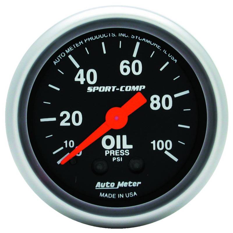 AutoMeter - AutoMeter GAUGE, OIL PRESSURE, 2 1/16" , 100PSI, MECHANICAL, SPORT-COMP 3321