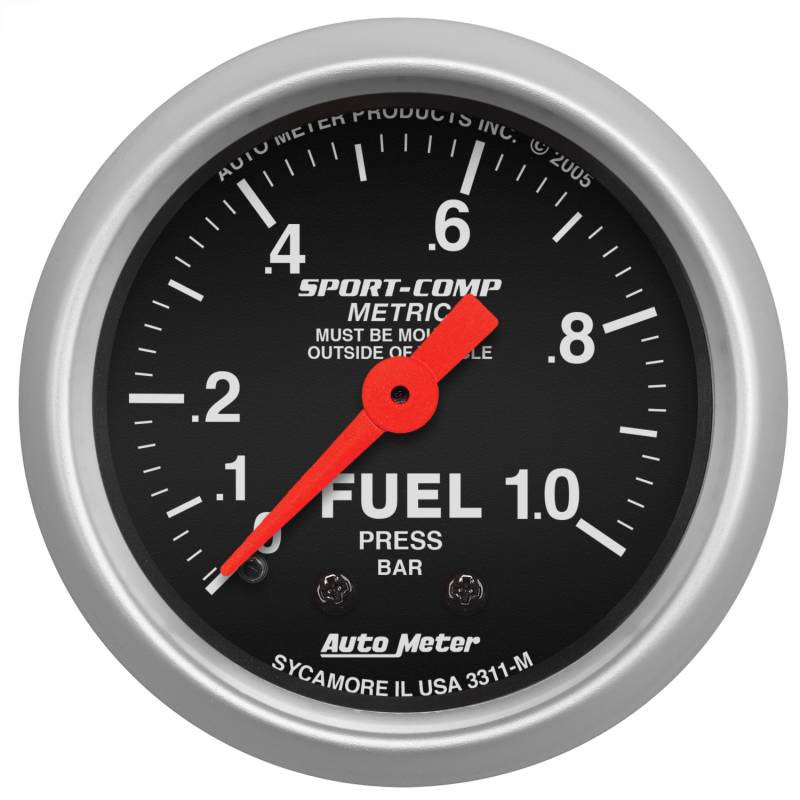 AutoMeter - AutoMeter GAUGE, FUEL PRESSURE, 2 1/16" , 1.0BAR, MECHANICAL, SPORT-COMP 3311-M