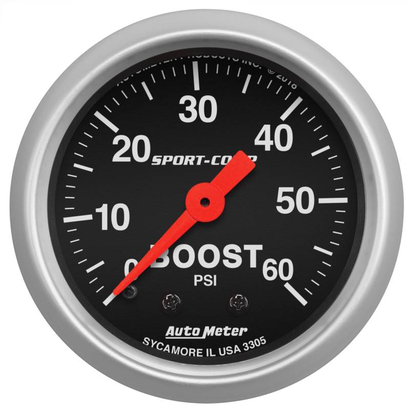 AutoMeter - AutoMeter GAUGE,BOOST,2 1/16",60PSI,MECHANICAL,SPORT-COMP 3305