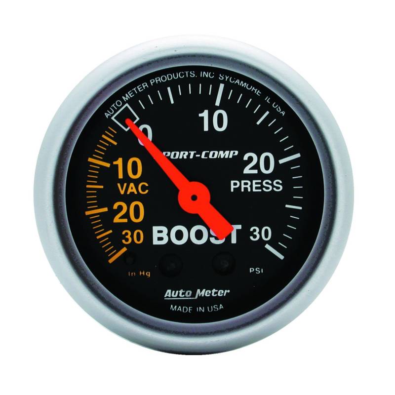 AutoMeter - AutoMeter GAUGE, VAC/BOOST, 2 1/16" , 30INHG-30PSI, MECHANICAL, SPORT-COMP 3303