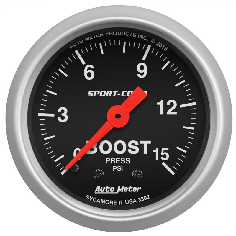 AutoMeter - AutoMeter GAUGE, BOOST, 2 1/16" , 15PSI, MECHANICAL, SPORT-COMP 3302