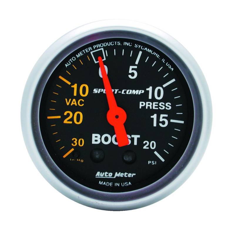 AutoMeter - AutoMeter GAUGE, VAC/BOOST, 2 1/16" , 30INHG-20PSI, MECHANICAL, SPORT-COMP 3301