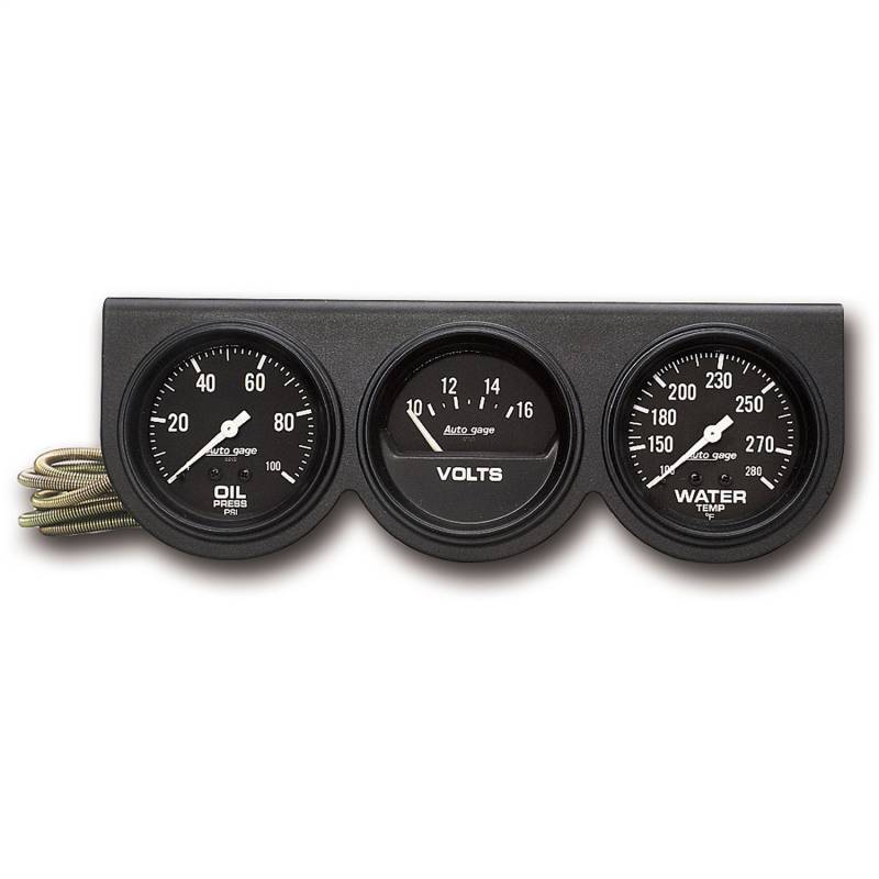 AutoMeter - AutoMeter GAUGE CONSOLE,OILP/WTMP/VOLT,2 5/8",100PSI/280 Degrees F/16V,BLK DIAL,BLK BZL,AG 2398