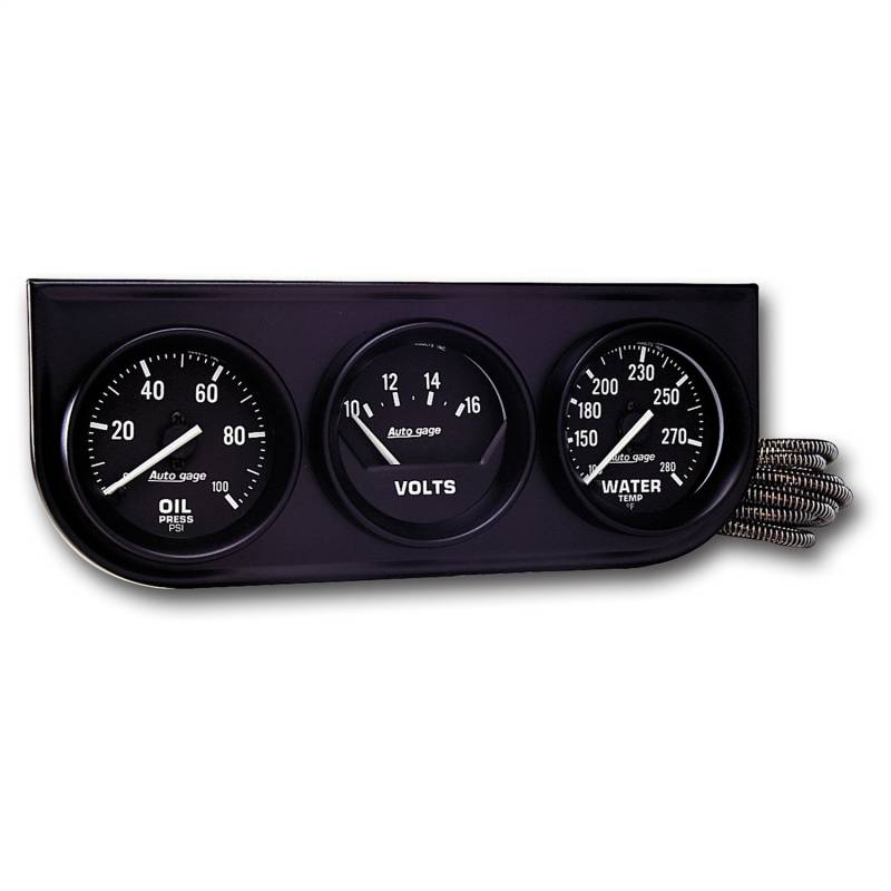 AutoMeter - AutoMeter GAUGE CONSOLE,OILP/WTMP/VOLT,2",100PSI/280 Degree F/18V,MECH BLK DIAL,BLK BZL,AG 2397