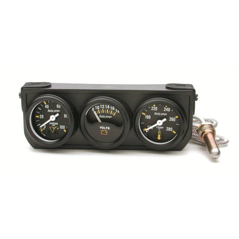 AutoMeter - AutoMeter GAUGE CONSOLE,OILP/WTMP/VOLT,1.5",100PSI/280 Degree F/18V,MECH BK DIAL,BK BZL,AG 2396