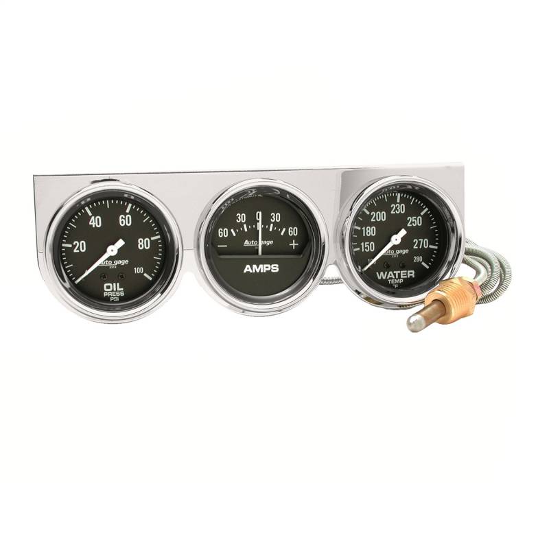 AutoMeter - AutoMeter GAUGE CONSOLE,OILP/WTMP/AMP,2 5/8",100PSI/280 Deg. F/60A,BLK DIAL,CHROME BZL,AG 2395