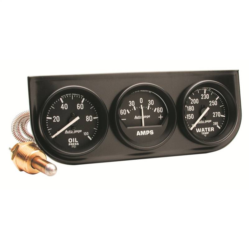 AutoMeter - AutoMeter GAUGE CONSOLE,OILP/WTMP/AMP,2",100PSI/280 Degree F/60A,BLK DIAL,BLK BZL,AUTOGAGE 2393