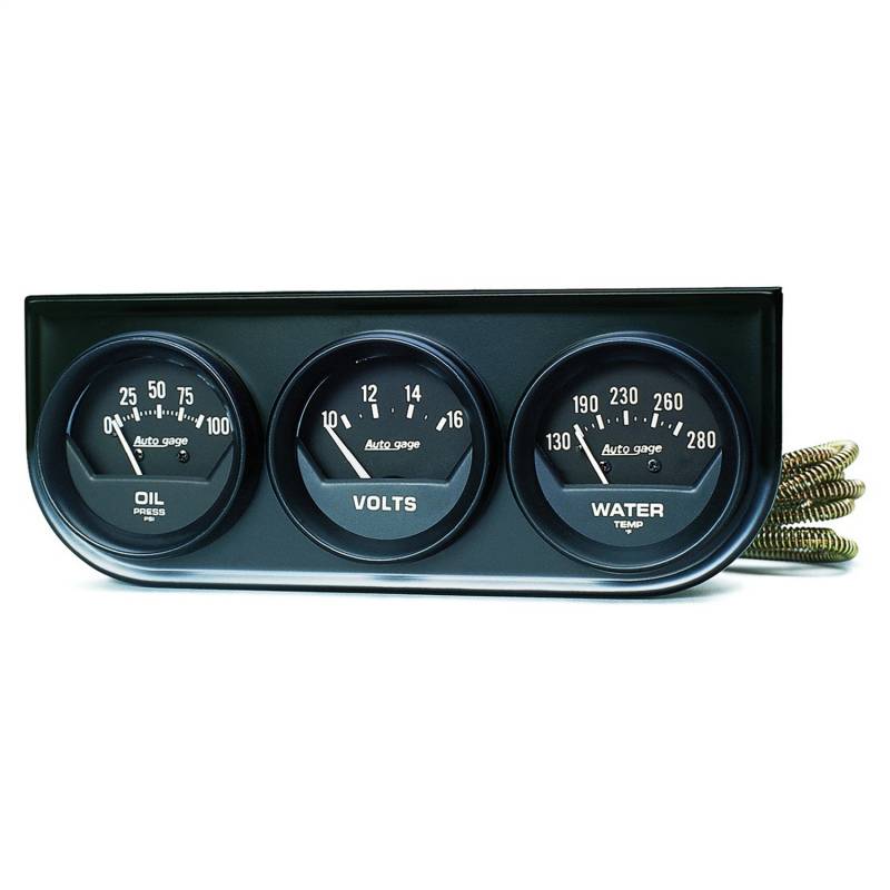 AutoMeter - AutoMeter GAUGE CONSOLE,OILP/WTMP/VOLT,2",100PSI/280 Degrees F/16V,BLK DIAL,BLK BZL,AG 2348