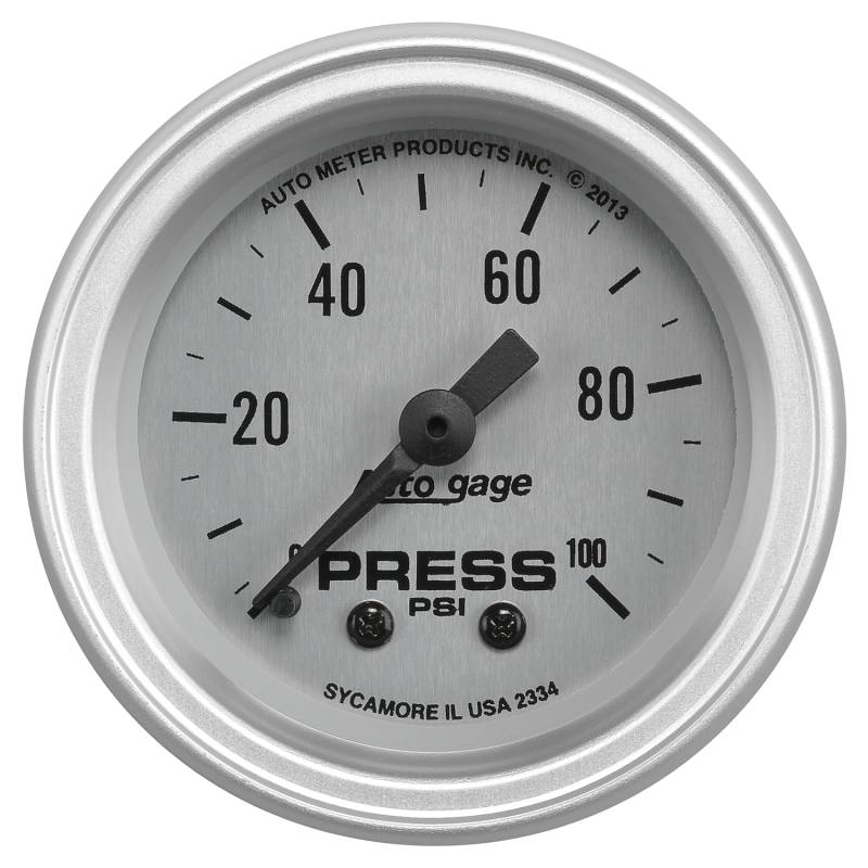 AutoMeter - AutoMeter GAUGE CONSOLE, PRESSURE, 2 1/16" , 100PSI, SLVR DIAL, SLVR BEZEL, AUTOGAGE 2334